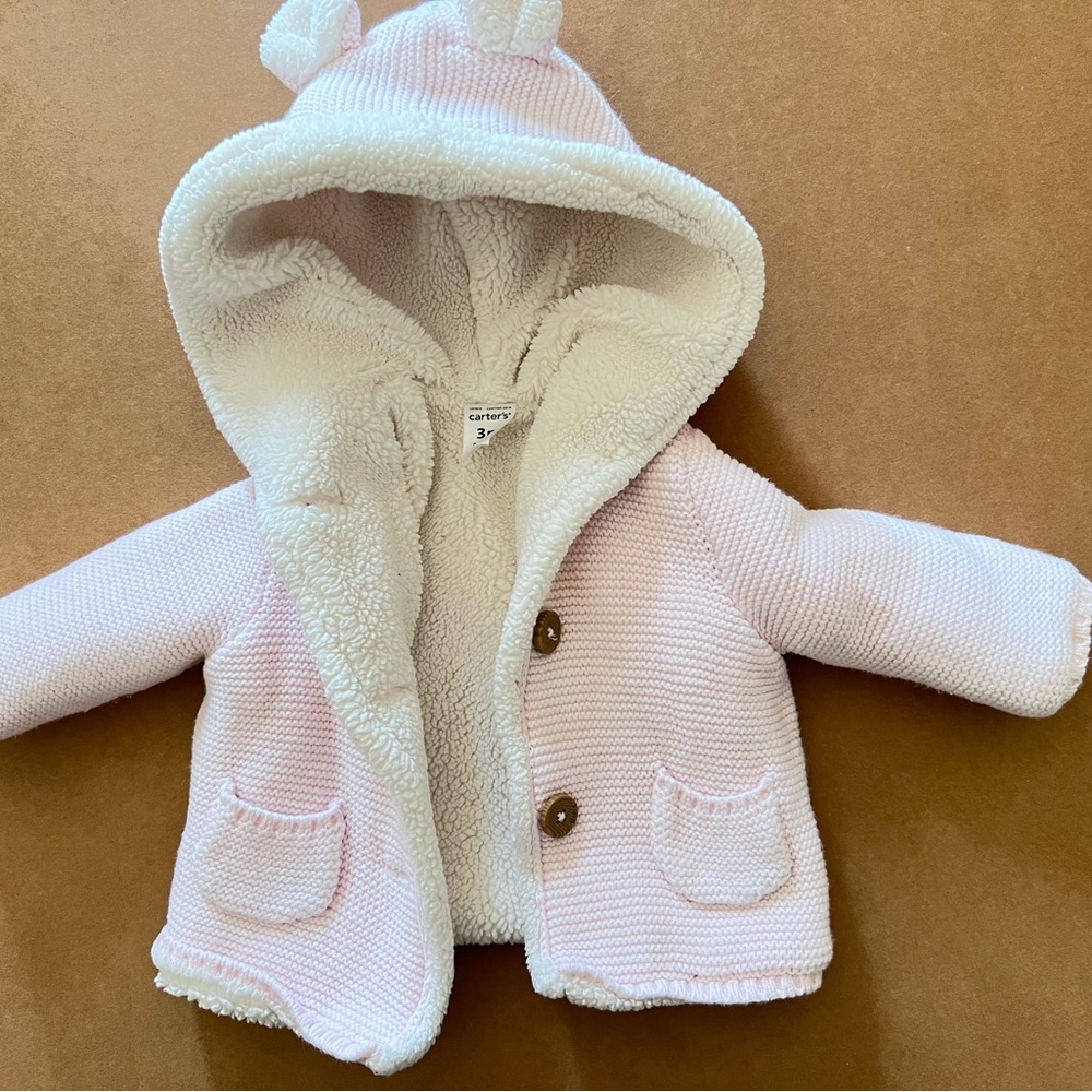 Carter's Pink Hooded Sherpa-Lined Baby Jacket with Knit Exterior